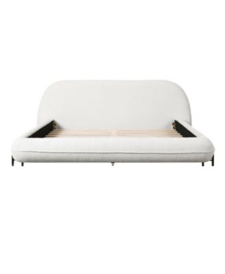 Upholstered Bed Frame with Boucle Fabric and Steel Legs