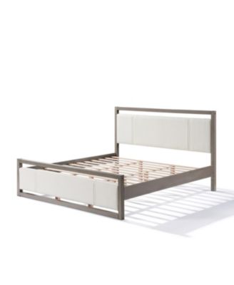 King Bed with Boucle fabric Headboard Wood Frame