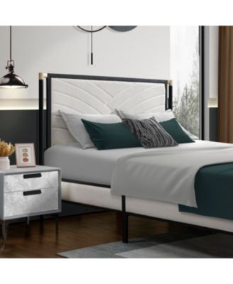 Queen Bed with Boucle fabric Headboard Frame