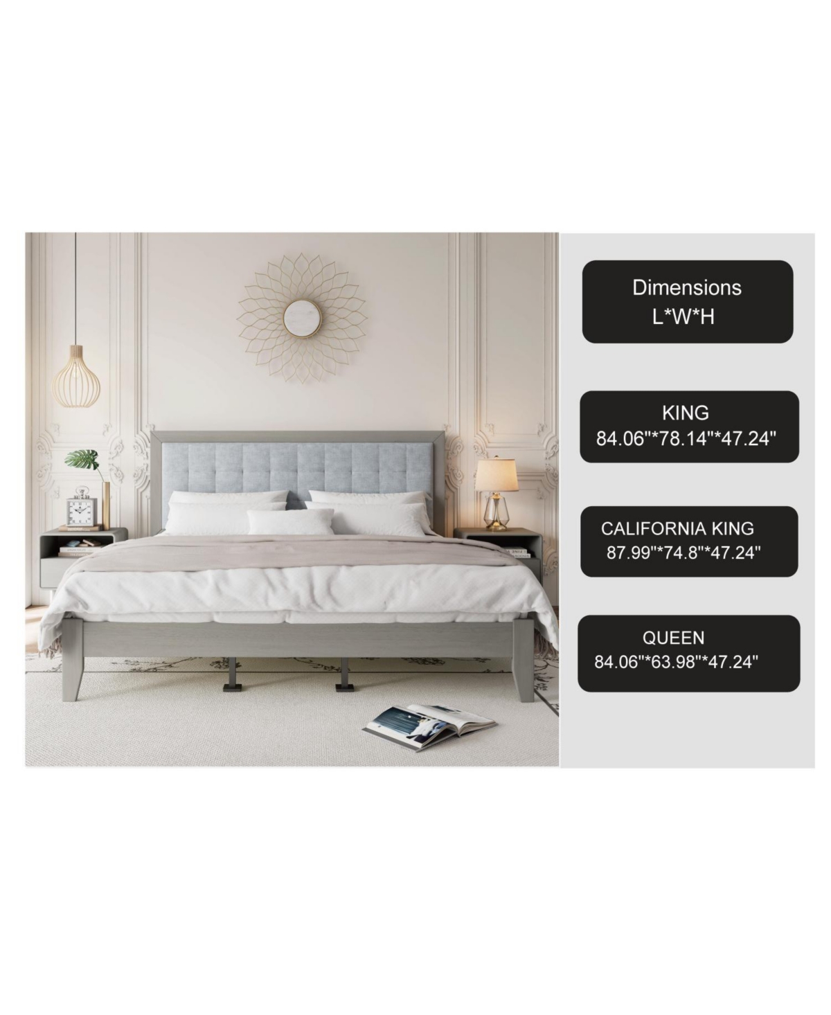 Streamdale Furniture King Solid Wood Platform Headboard Bed