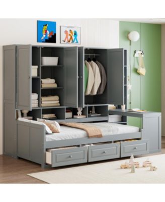 Twin Wood Daybed with Drawers, Desk & Shelves