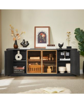 64" Wavy TV Cabinet with Tempered Glass Door