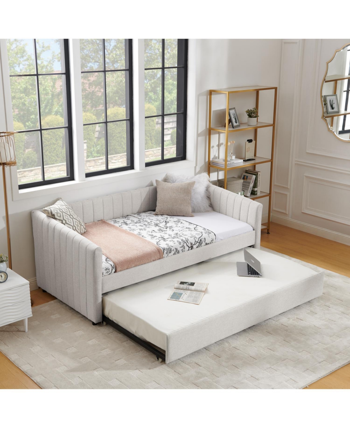 Streamdale Furniture Twin Daybed with Trundle Linen Daybed