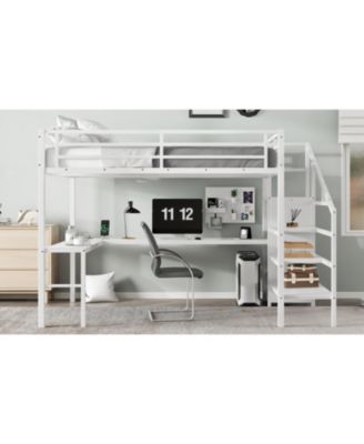Queen Loft Bed with Desk Wardrobe & LED