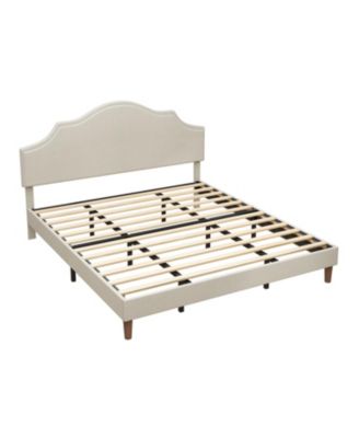 King Upholstered Platform Bed with Adjustable Headboard Beige