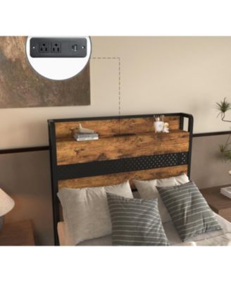 Twin Bed Frame with Storage Black Metal Platform