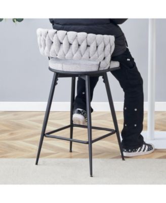 Swivel Bar Stools - Light Gray Linen & Black Iron (Set of 2)
