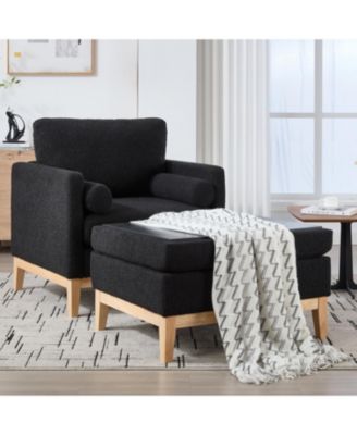 Farmhouse Upholstered Accent Chair & Ottoman