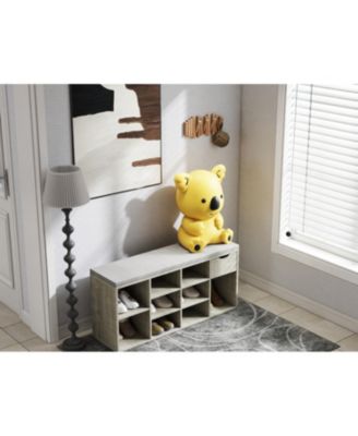 Storage Bench with Cushion Drawer & Shoe Rack