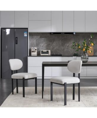 Boucle Dining Chairs Set of 2 Black Metal Legs