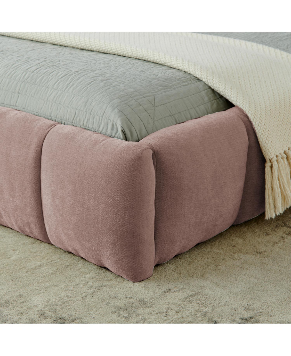 Streamdale Furniture King Upholstered Platform Bed Frame with Headboard - Pink