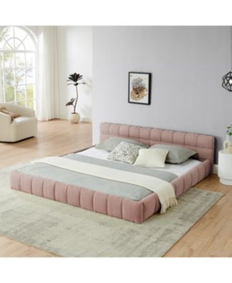 King Upholstered Platform Bed Frame with Headboard - Pink