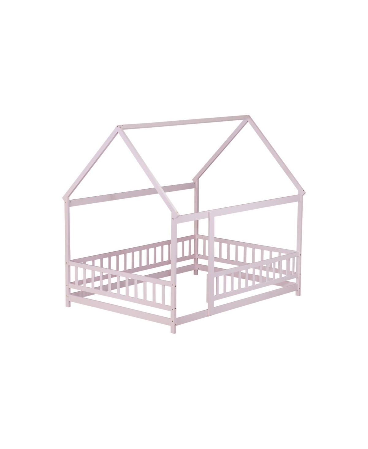 Streamdale Furniture Full Size House Floor Wooden Bed with Roof Frame Safety Guardrails