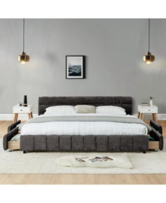 California King Upholstered Bed Frame with Storage Drawer - Dark Gray
