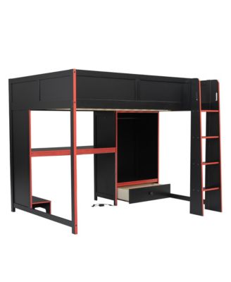 Gaming Loft Bed with Desk, Wardrobe & LED