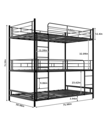 Triple Frame Bed w/ Ladder & Railing - Floor Safe, Easy Assembly