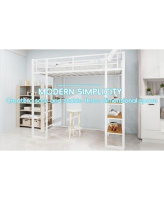 Iron Loft Bed with L-Shaped Desk and Stairs