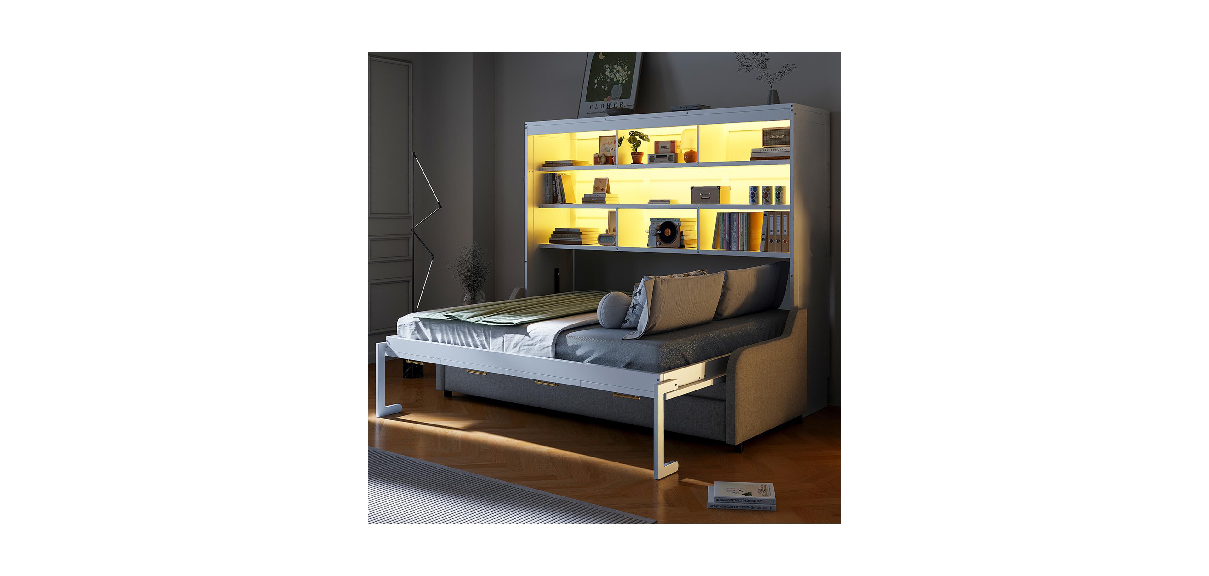 Streamdale Furniture Murphy Cabinet Bed with Sofa, Storage & Led