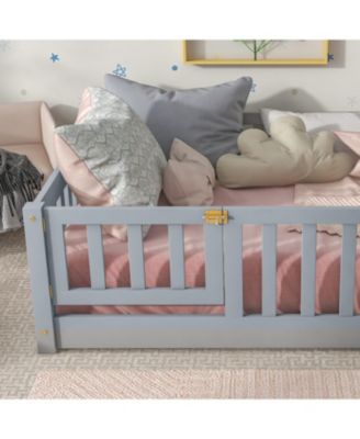 Twin Floor Bed with Fence & Door, Grey