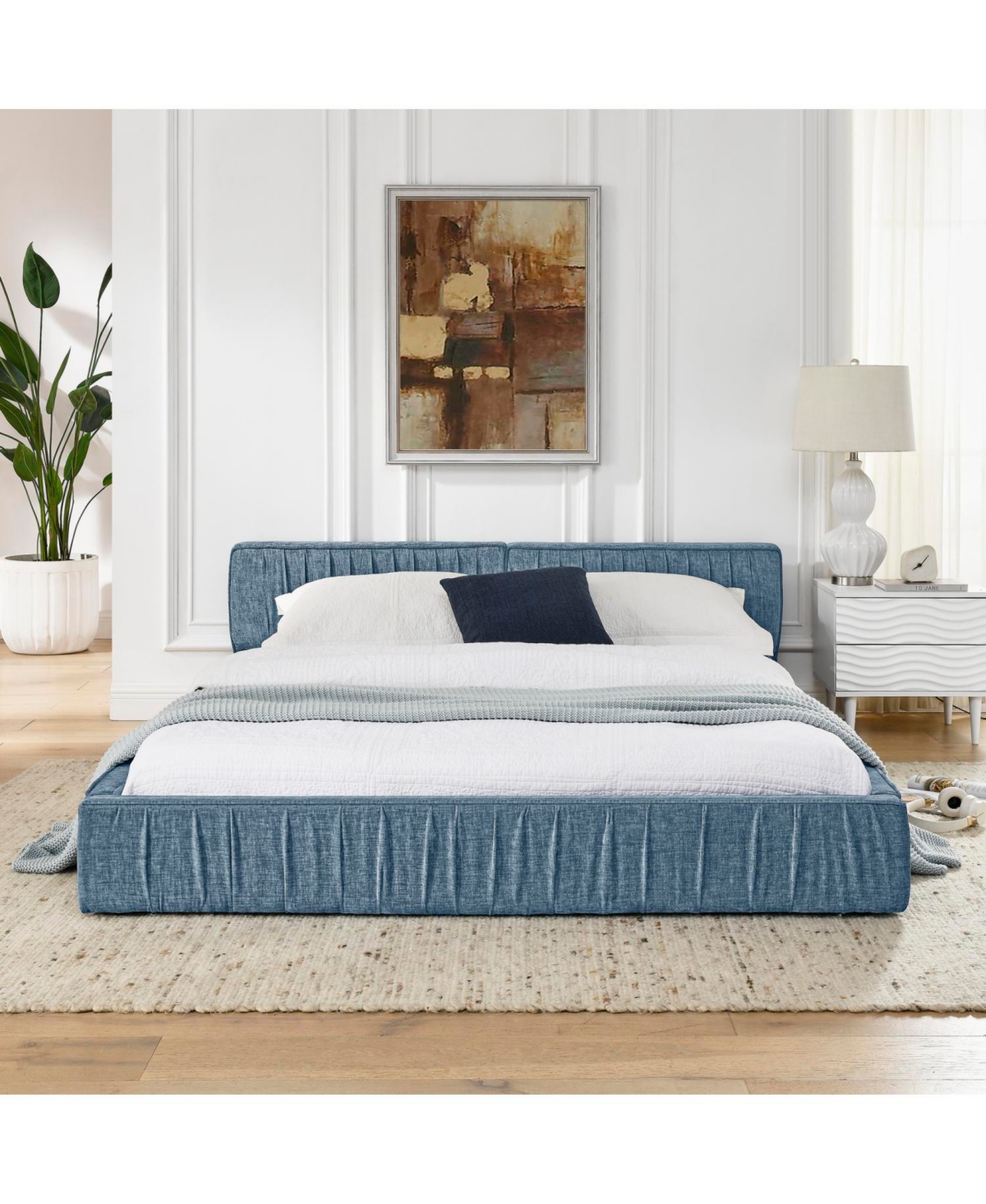 Streamdale Furniture Queen Upholstered Platform Bed Frame with Headboard