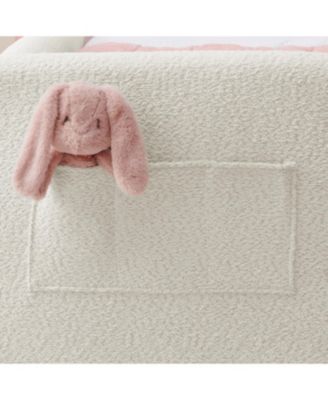  Twin Beige Boucle Platform Bed with Rabbit Ear Headboard