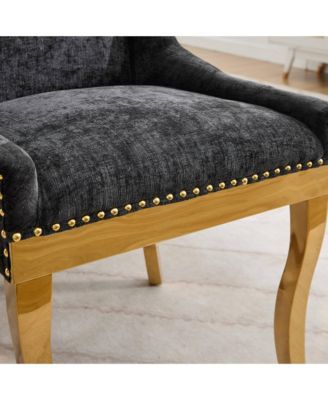 Chenille Dining Chairs, Gold Legs, Rivet Trim