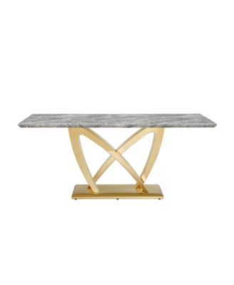 70" Faux Marble Dining Table, Mirrored Base (Gold/Gray