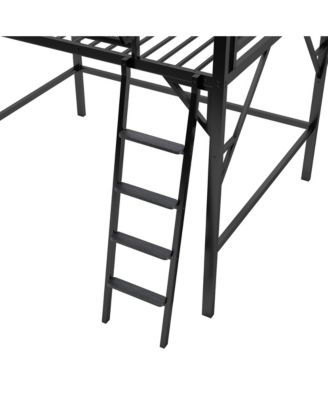 Queen Loft Bed with Shelves, Metal Frame