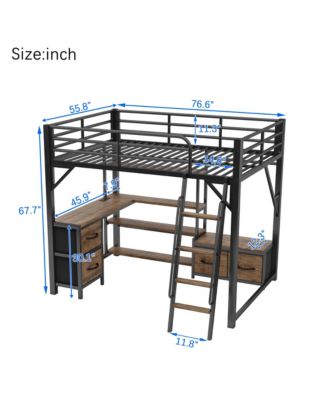 Loft Bed with Desk, Light, Storage, Wardrobe & Drawers