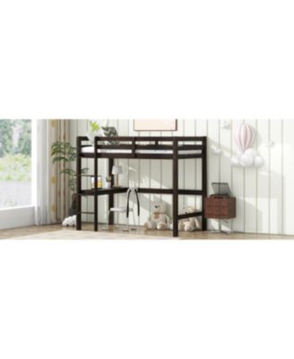 Espresso High Loft Bed with Desk & Guardrail