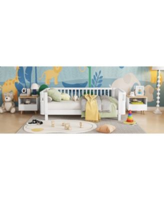 Twin Wood Platform Bed with Rails - White