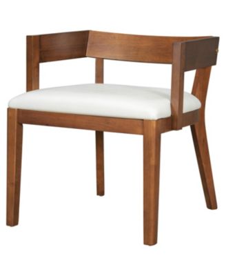 Modern Walnut Wood & White Glossy PU Leather Upholstered Dining Chairs Set of 2