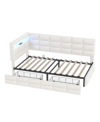 Upholstered Twin Daybed with Storage, LED Lights & Charging