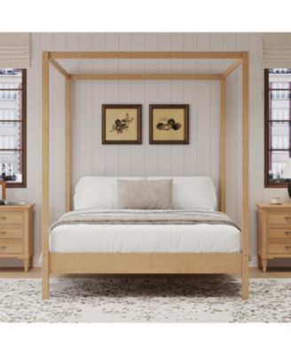 King Canopy Bed Frame - Solid Wood Platform Bed