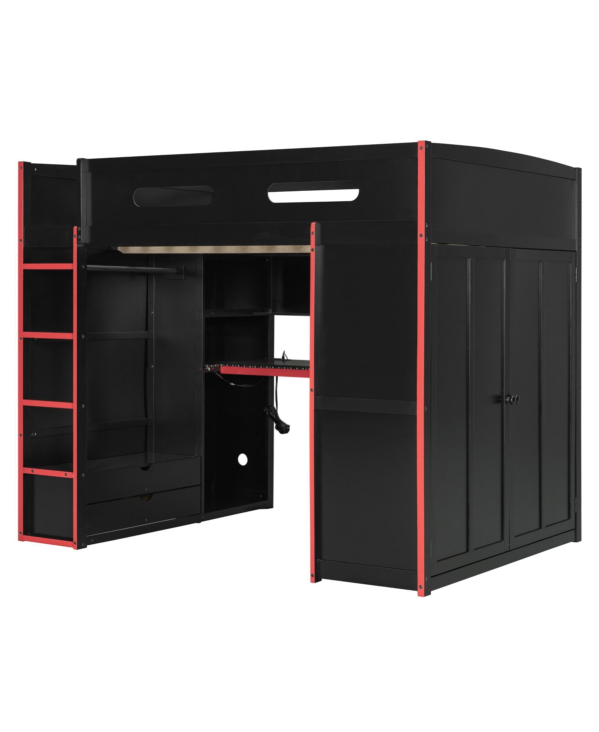 Streamdale Furniture Wood Loft Bed with Desk, Wardrobe, Storage & Rgb Light