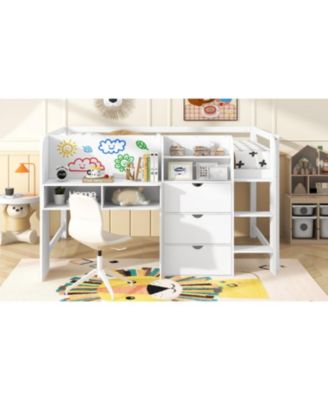 Streamdale Low Loft Bed with Desk, Storage, Bookcase & Whiteboard