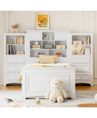 Twin Wood Platform Bed w/ Cabinet & 8 Drawers