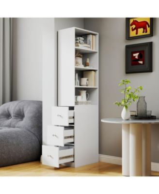  70.87" Display Cabinet, 4-Tier Shelf, 3 Drawers, Modern Wooden Bookshelf