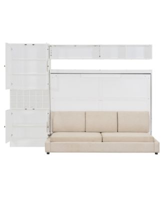 Full Size Murphy Bed Wall Bed with Sofa, Shelves USB & Light