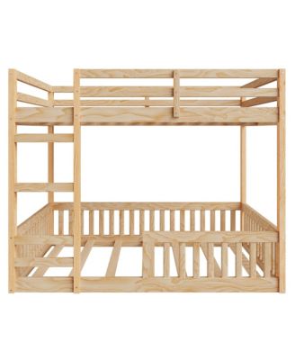 Full over Full Wood Bunk Bed with Ladder and Guardrails, Natural