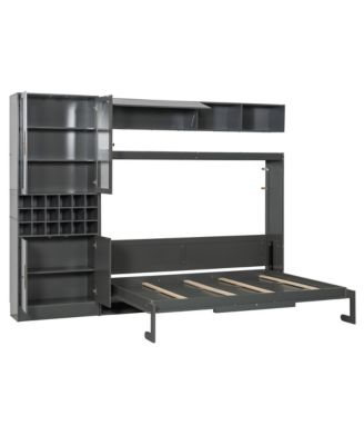 Full Size Murphy Bed Wall Bed with Sofa, Shelves USB & Light.