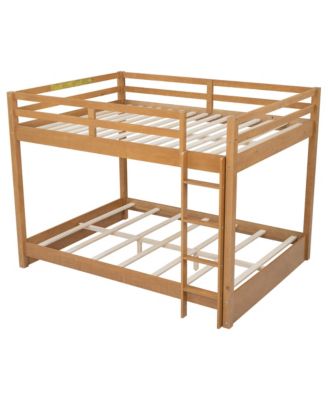 Wood Queen Size Bunk Bed with Ladder, Wood Color