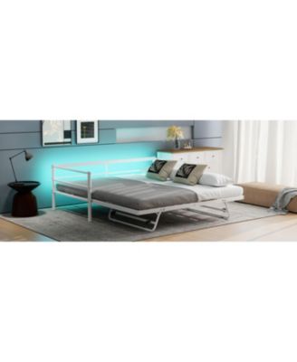 Twin Size Metal Daybed with LED and Adjustable Trundle, Pop Up Trundle