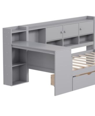 Twin Daybed with Storage, Desk & Bookshelf - Gray