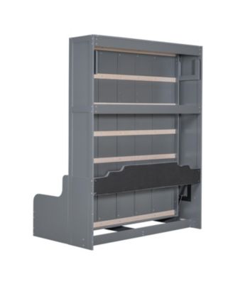 Queen Size Murphy Bed Wall Bed with Cushion,Gray