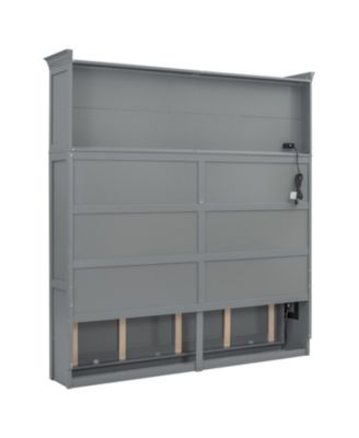 Queen Size Murphy Bed Wall Bed with Top Shelves & USB,Gray