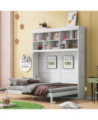 Queen Size Murphy Bed Wall Bed with Top Shelves & USB