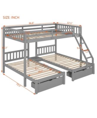 Full Over Twin & Twin Triple Bunk Bed with Drawers