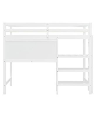 Twin Loft Bed with Shelves, Desk & Board - Gray