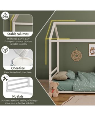 Montessori Metal Floor Bed Frame, House Bed with Guardrails, Kids/Toddlers.